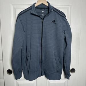 Adidas Mens Golf Climalite Grey Black Stripes Zipfront Jacket With Pockets Large